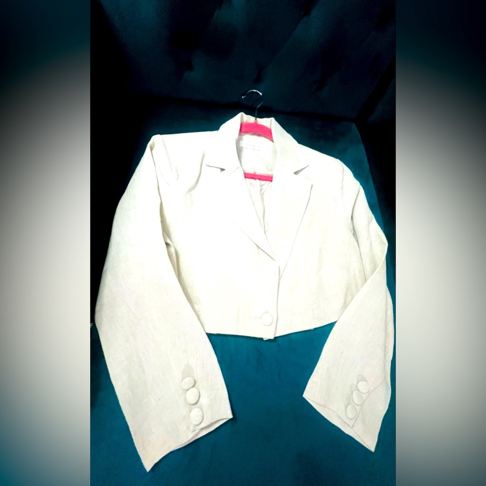 Linen cropped blazer women